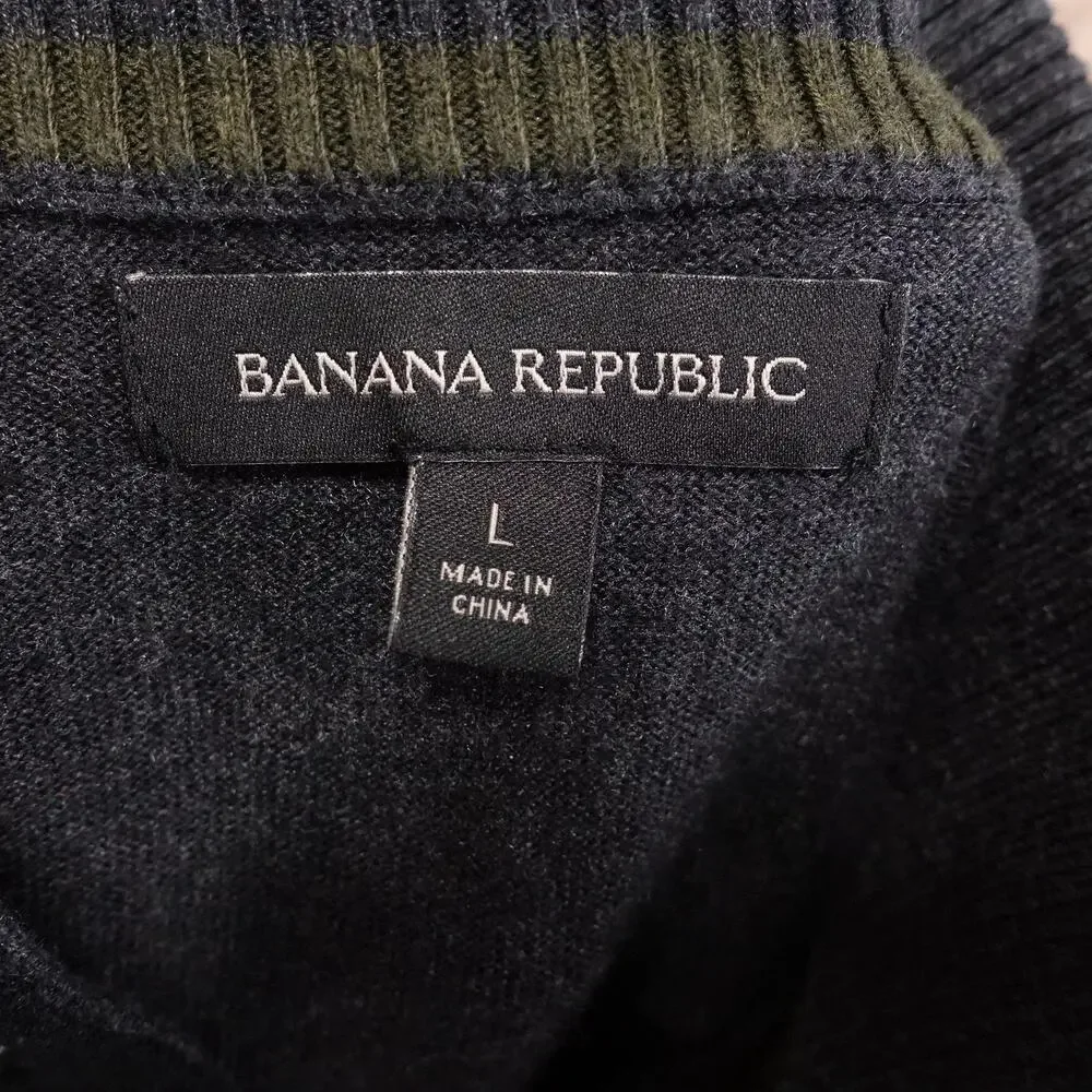 Banana Republic Sweater Mens Large Gray Snap Mock Neck Pullover Long Sleeve‎